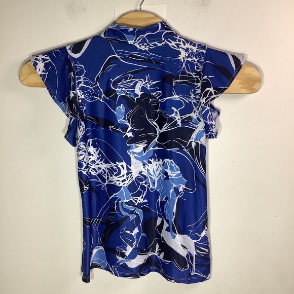 The Bubble Womens Short Sleeve Flutter Polo Golf Tennis Top Blue Size Medium NWT - Picture 3 of 9